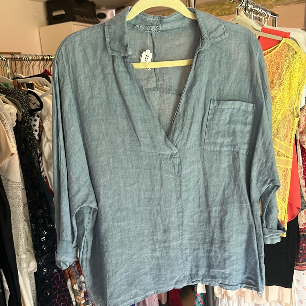 Linen One size blue top